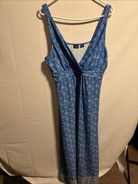 Basic Editions Blue Printed V-Neck Maxi Dress